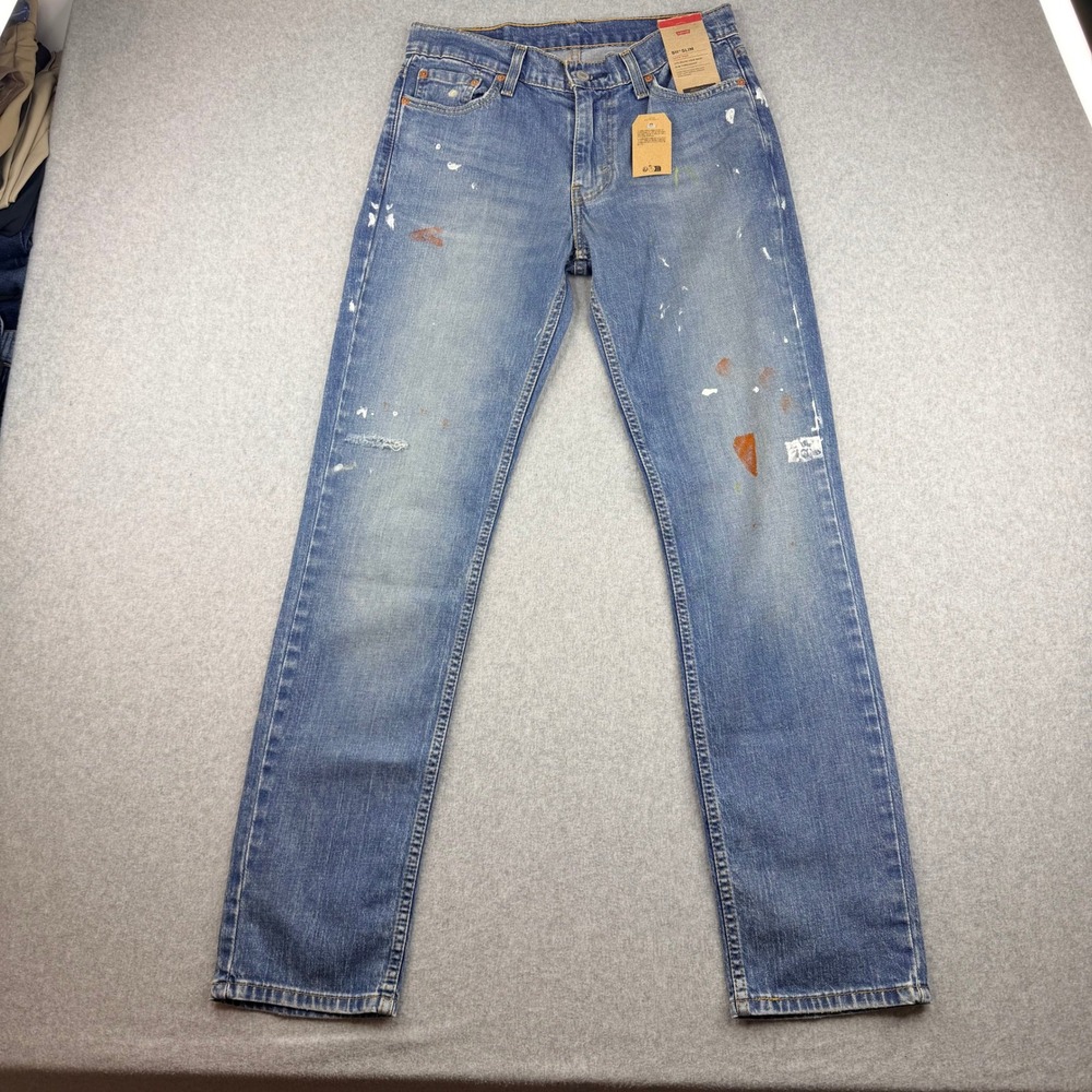 NWT Levis 511 Slim‎ Fit Jeans Mens 30x32 Paint Splatter Distressed 04511-5534